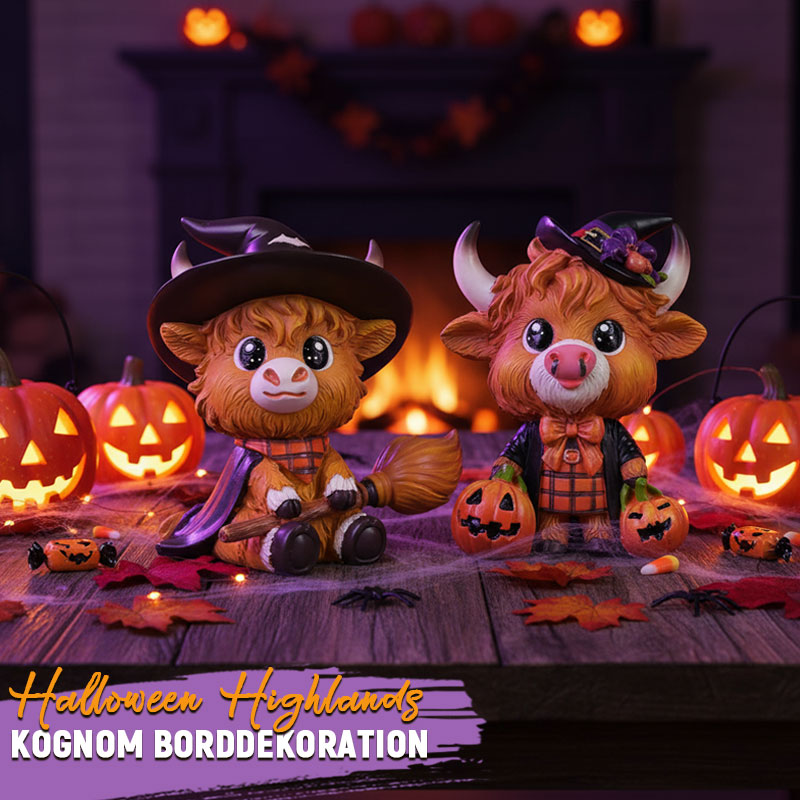 đ Söt Highlandko-nisse â Halloween-Bordsprydnad đ»