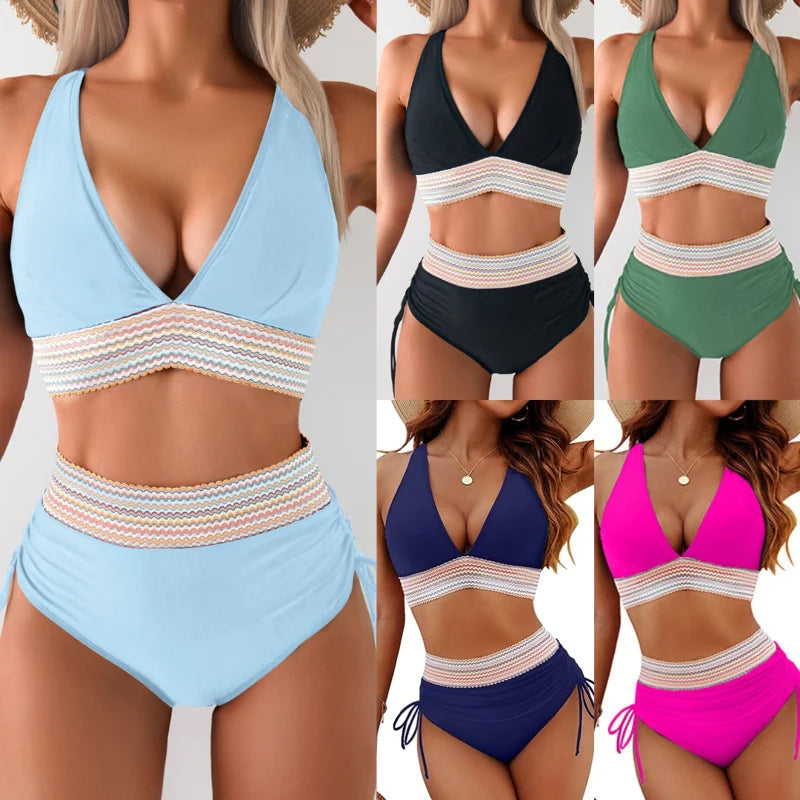 đ„S~4XL tillgĂ€ngligđ„2025 Bikinisets med hög midja och magkontroll i fĂ€rgblock