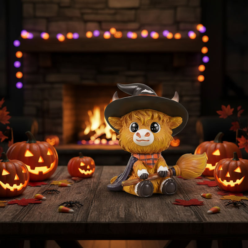 đ Söt Highlandko-nisse â Halloween-Bordsprydnad đ»