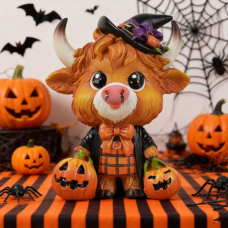 đ Söt Highlandko-nisse â Halloween-Bordsprydnad đ»