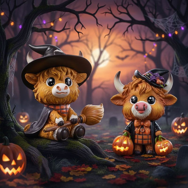 đ Söt Highlandko-nisse â Halloween-Bordsprydnad đ»