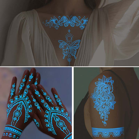 ✨ Lysande Tatueringar 🌌 | Glow in the Dark Klistermärken | Vattentät & 7 Dagars Glans 🌙