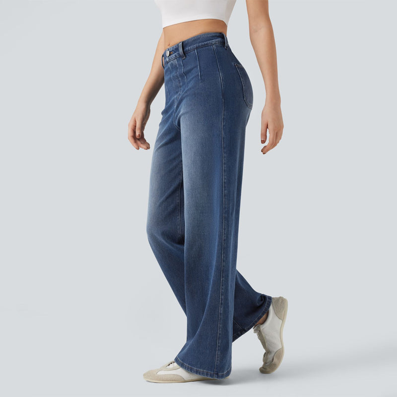 Högmidjade Jeans med Stretch & Vida Ben – Klassisk Komfort 👖