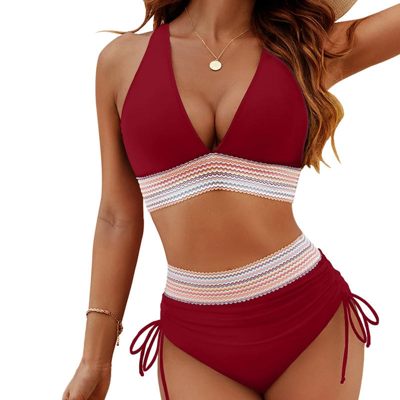 🔥S~4XL tillgänglig🔥2025 Bikinisets med hög midja och magkontroll i färgblock