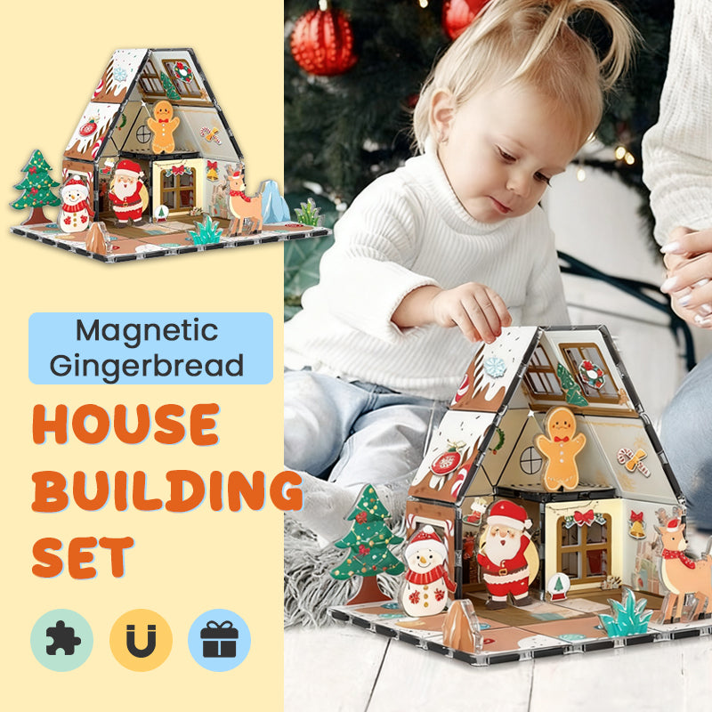 🎄 Magnetiskt Pepparkakshus Byggset 🧲 | 46 delar | Julklapp för Barn 🎁 | STEM-Leksak ✨