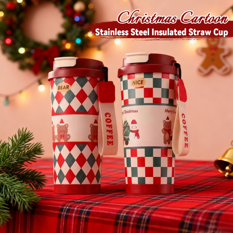 🎄 Julmugg i Rostfritt Stål med Sugrör 🎅