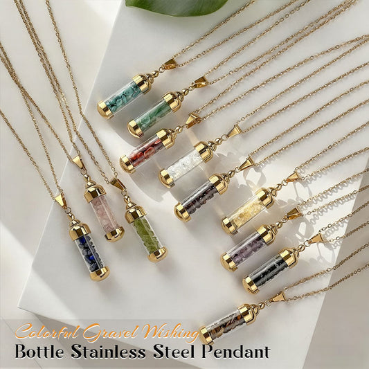 🌈 Krystall Halsband: Fyllbar Önskeflaska med Kärlek, Tur och Mod stenar 🍀