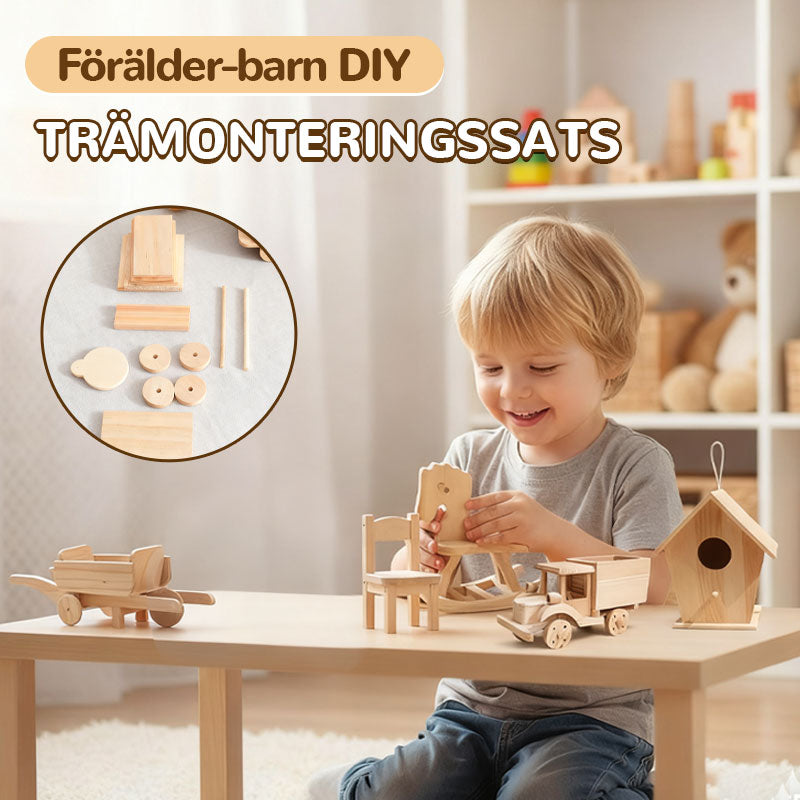 👨‍👩‍👧‍👦 DIY Träbyggsats för Barn & Familj | Säkert Tallträ | Måla & Bygg Leksak 🎨