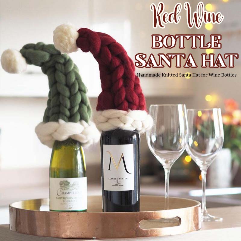 🍷 Handstickad tomtehatt för vinflaskor🎅