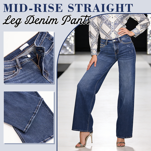 Straight-Leg Jeans med Stretch – Formgivande Passform & Mellanhög Midja 👖