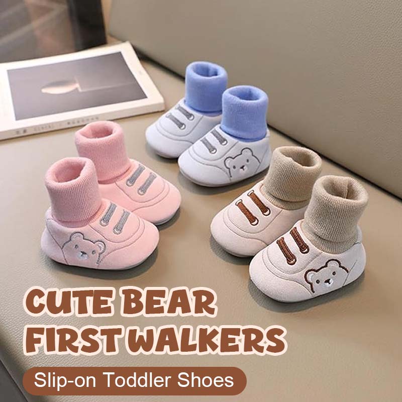✨ Söta Björnens Bebisskor - Första Steg-Skor 0-12 mån Slip-On med Halkfria Sulan 🐻👣