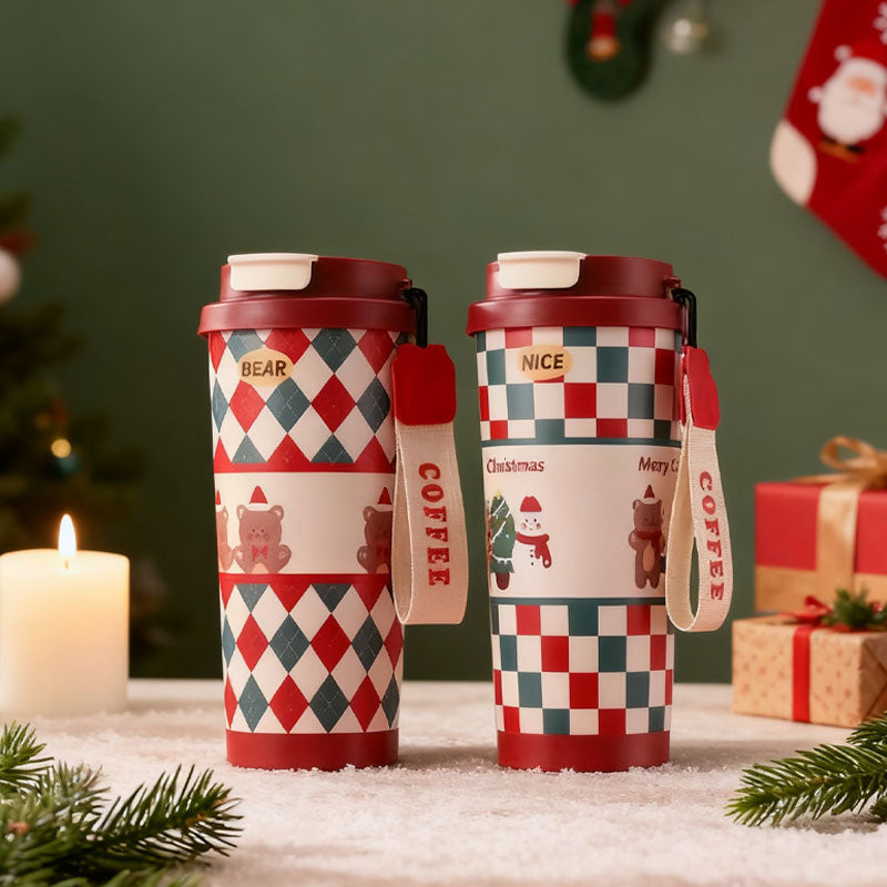 🎄 Julmugg i Rostfritt Stål med Sugrör 🎅