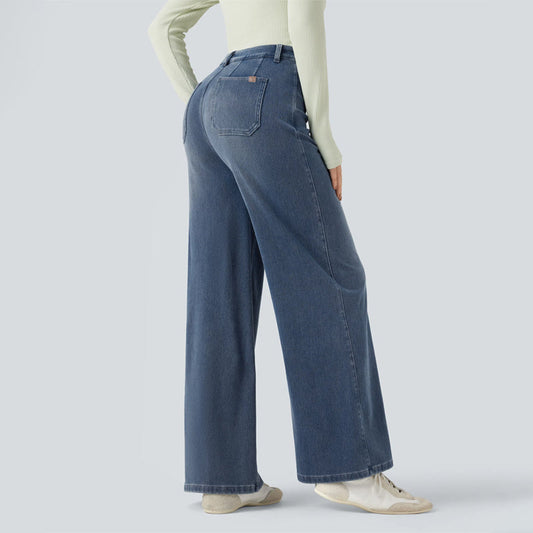 Högmidjade Jeans med Stretch & Vida Ben – Klassisk Komfort 👖