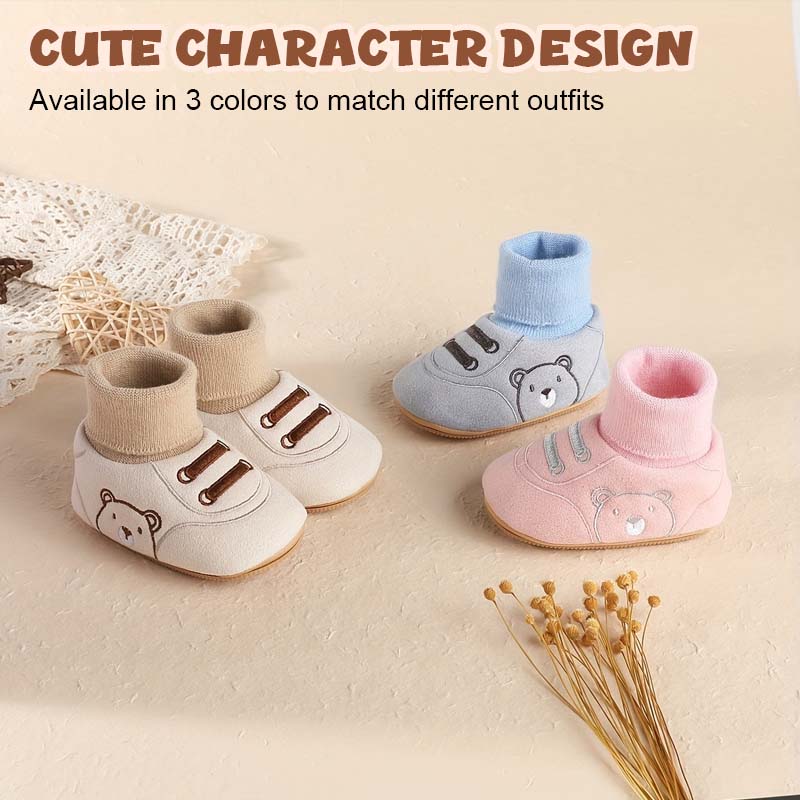 ✨ Söta Björnens Bebisskor - Första Steg-Skor 0-12 mån Slip-On med Halkfria Sulan 🐻👣