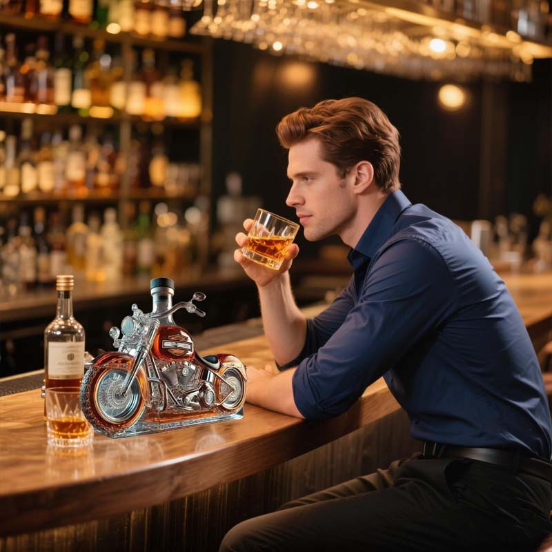 🏍️ Motorcykel Glasflaska - Unik Vinflaska i Högkvalitativt Glas | Originell Present