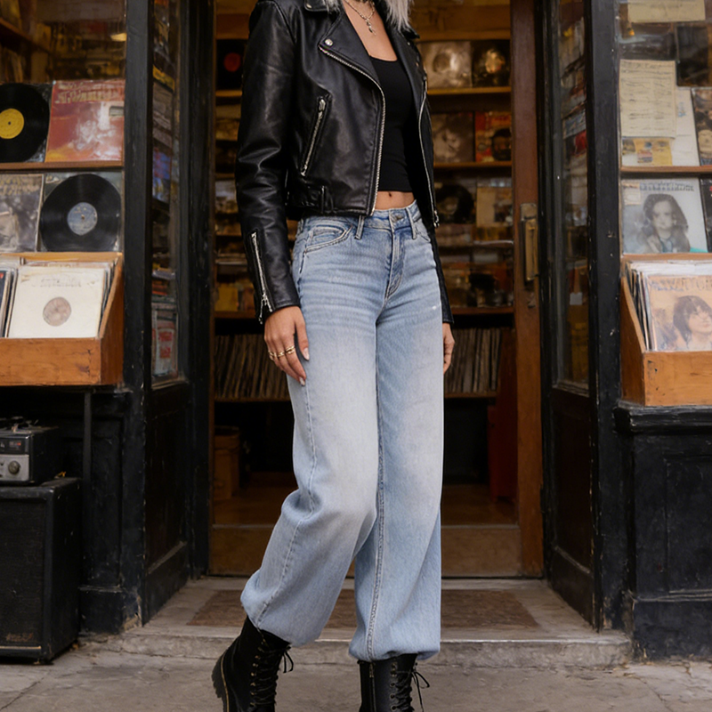 Straight-Leg Jeans med Stretch – Formgivande Passform & Mellanhög Midja 👖