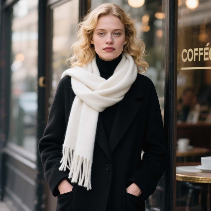 🧣 Enfärgad ullhalsduk — 85% ull, mjuk & värmande (210×30 cm) | Klassisk minimalistisk stil 🌟