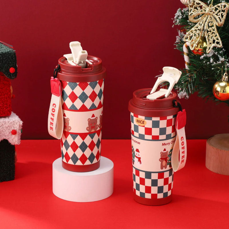 🎄 Julmugg i Rostfritt Stål med Sugrör 🎅