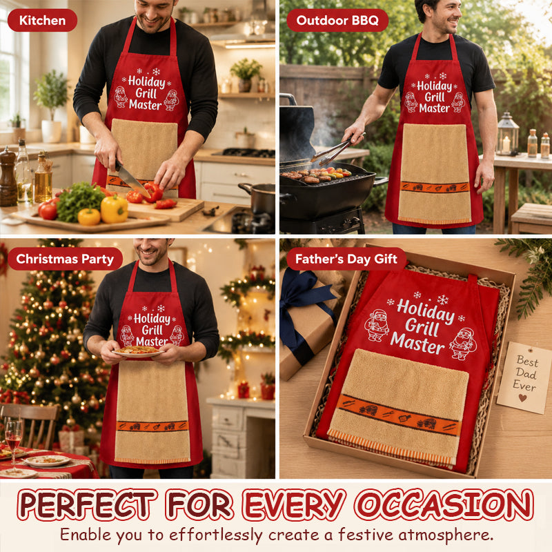 🎅 Christmas BBQ Apron – Funny Holiday Grill Master Apron with Towel