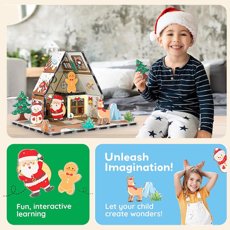 🎄 Magnetiskt Pepparkakshus Byggset 🧲 | 46 delar | Julklapp för Barn 🎁 | STEM-Leksak ✨