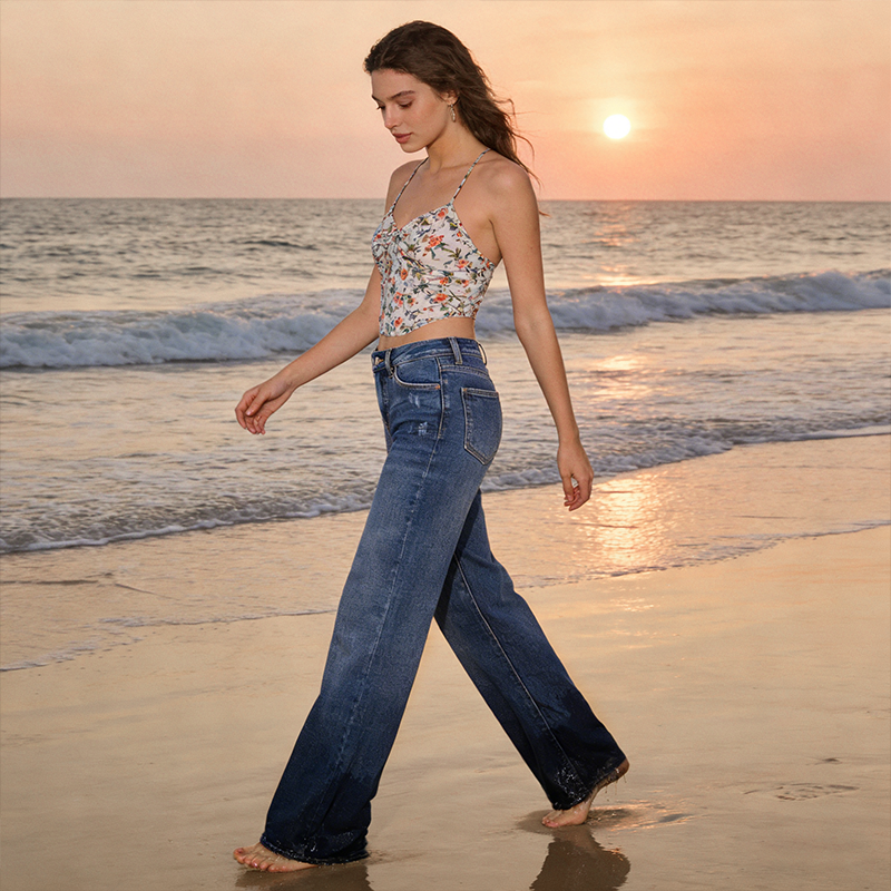 Straight-Leg Jeans med Stretch – Formgivande Passform & Mellanhög Midja 👖