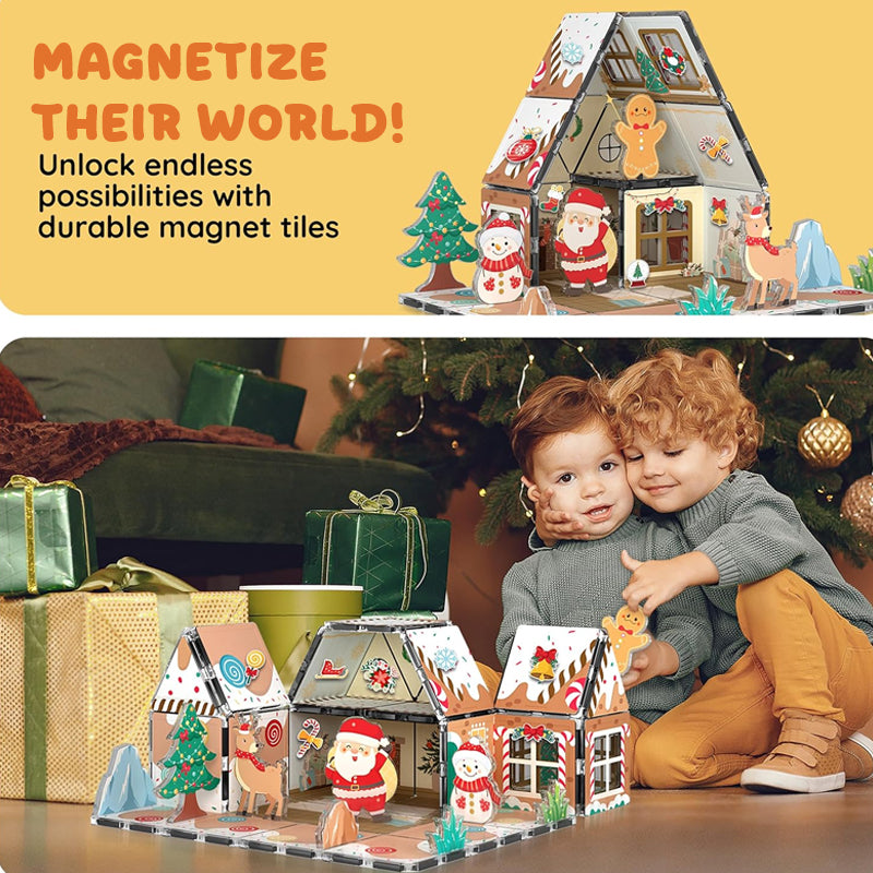 🎄 Magnetiskt Pepparkakshus Byggset 🧲 | 46 delar | Julklapp för Barn 🎁 | STEM-Leksak ✨