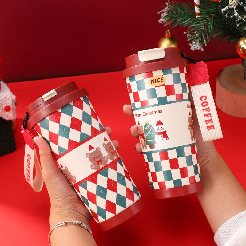 🎄 Julmugg i Rostfritt Stål med Sugrör 🎅