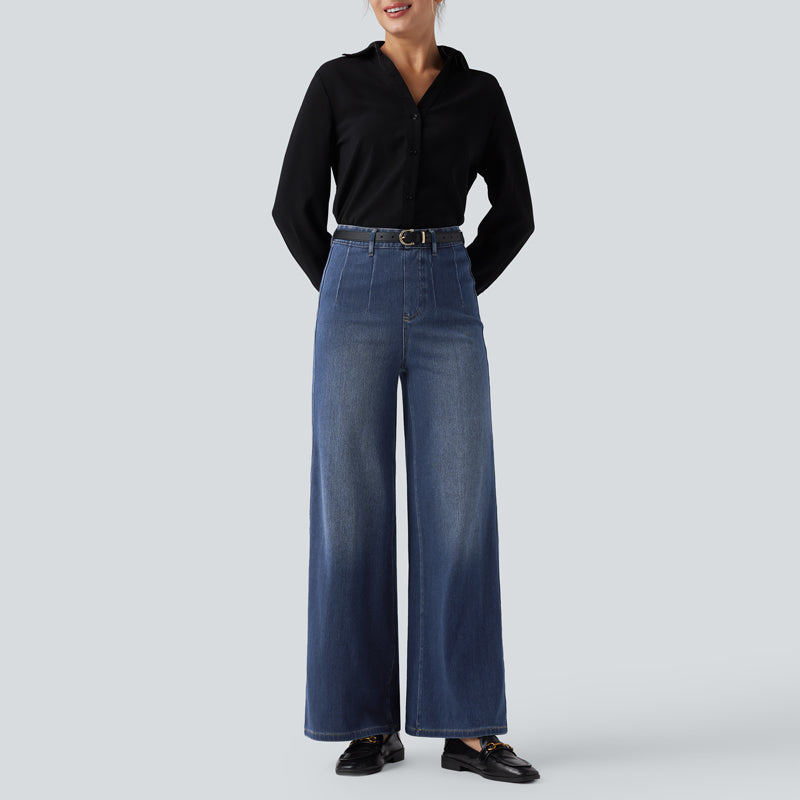 Högmidjade Jeans med Stretch & Vida Ben – Klassisk Komfort 👖