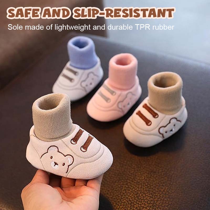 ✨ Söta Björnens Bebisskor - Första Steg-Skor 0-12 mån Slip-On med Halkfria Sulan 🐻👣
