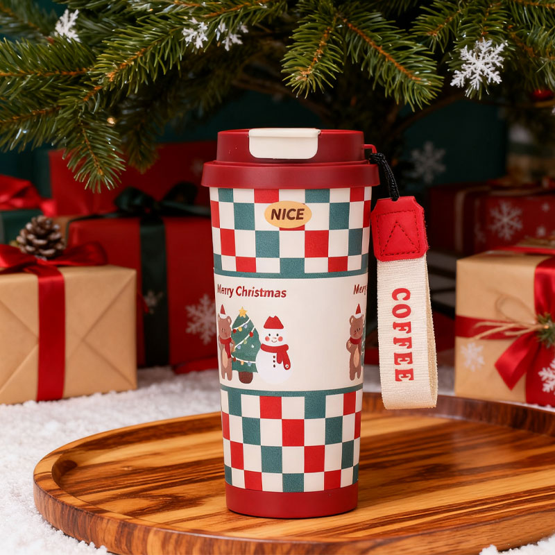 🎄 Julmugg i Rostfritt Stål med Sugrör 🎅