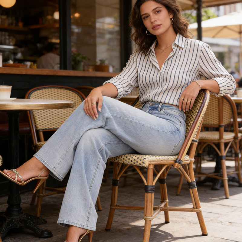 Straight-Leg Jeans med Stretch – Formgivande Passform & Mellanhög Midja 👖