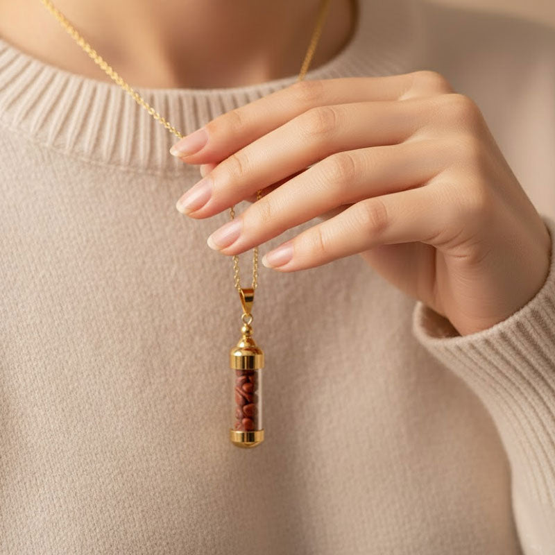 🌈 Krystall Halsband: Fyllbar Önskeflaska med Kärlek, Tur och Mod stenar 🍀