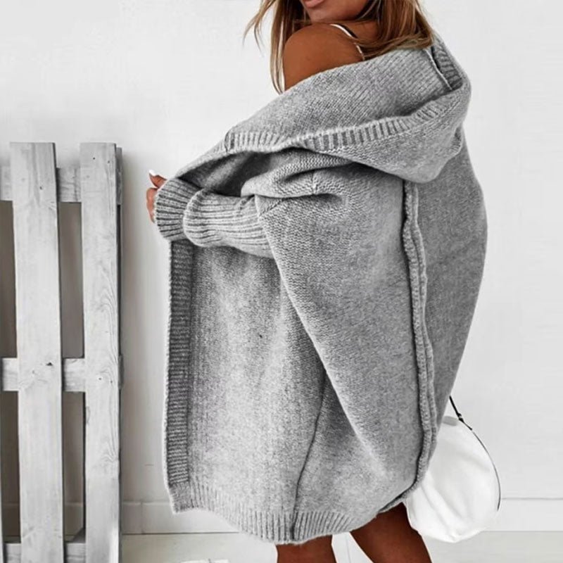 🌟 Lössittande Stickad Kofta med Huva – Perfekt för Höst & Vinter! 🧶