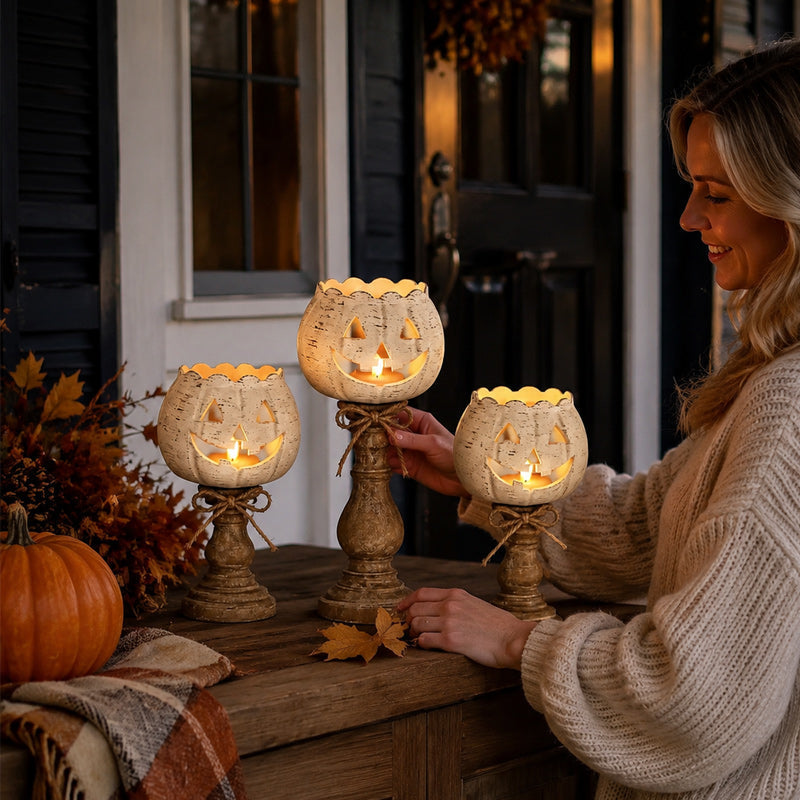 🕯️ Skab den mest hyggelige efterårsstemning i dit hjem: Græskar-Lysestage 🎃