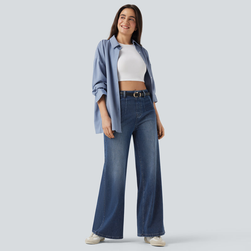Högmidjade Jeans med Stretch & Vida Ben – Klassisk Komfort 👖