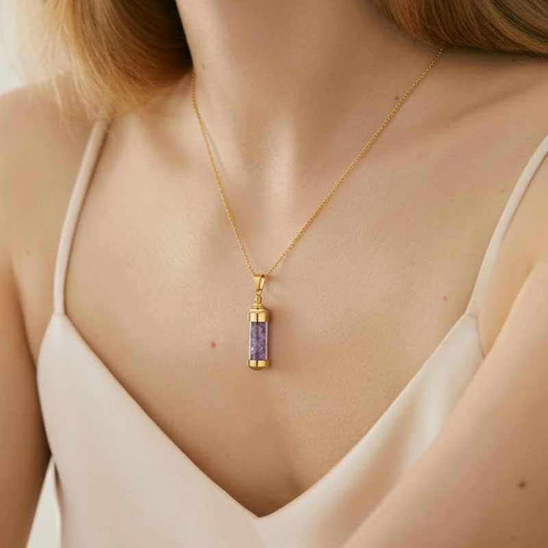 🌈 Krystall Halsband: Fyllbar Önskeflaska med Kärlek, Tur och Mod stenar 🍀