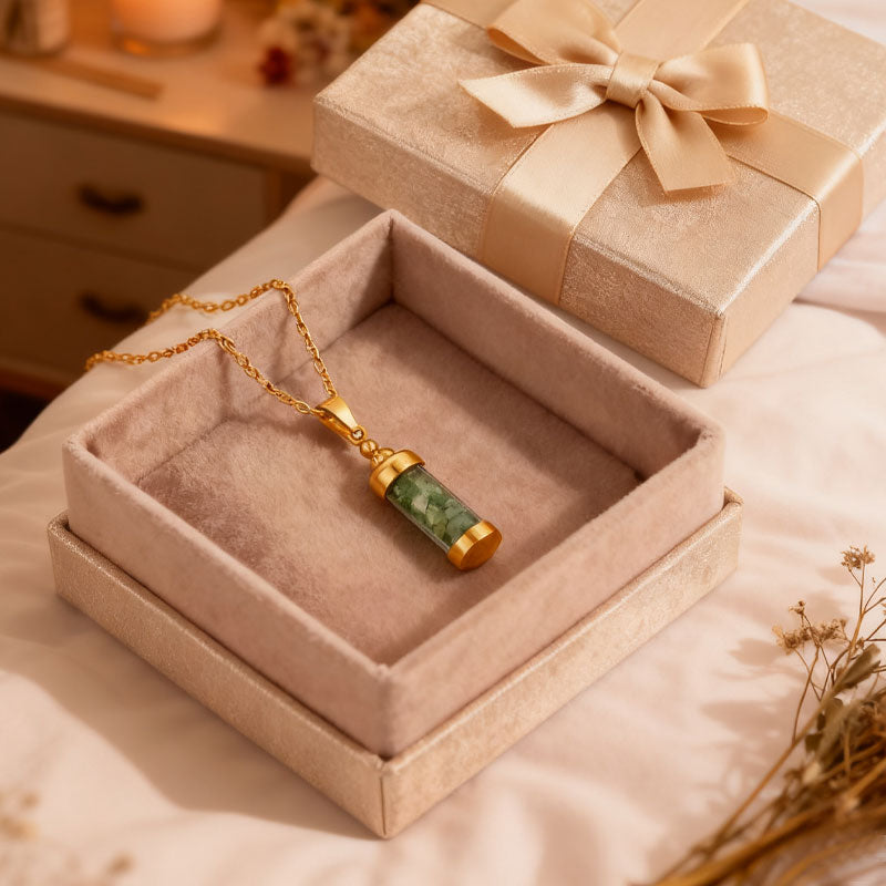 🌈 Krystall Halsband: Fyllbar Önskeflaska med Kärlek, Tur och Mod stenar 🍀