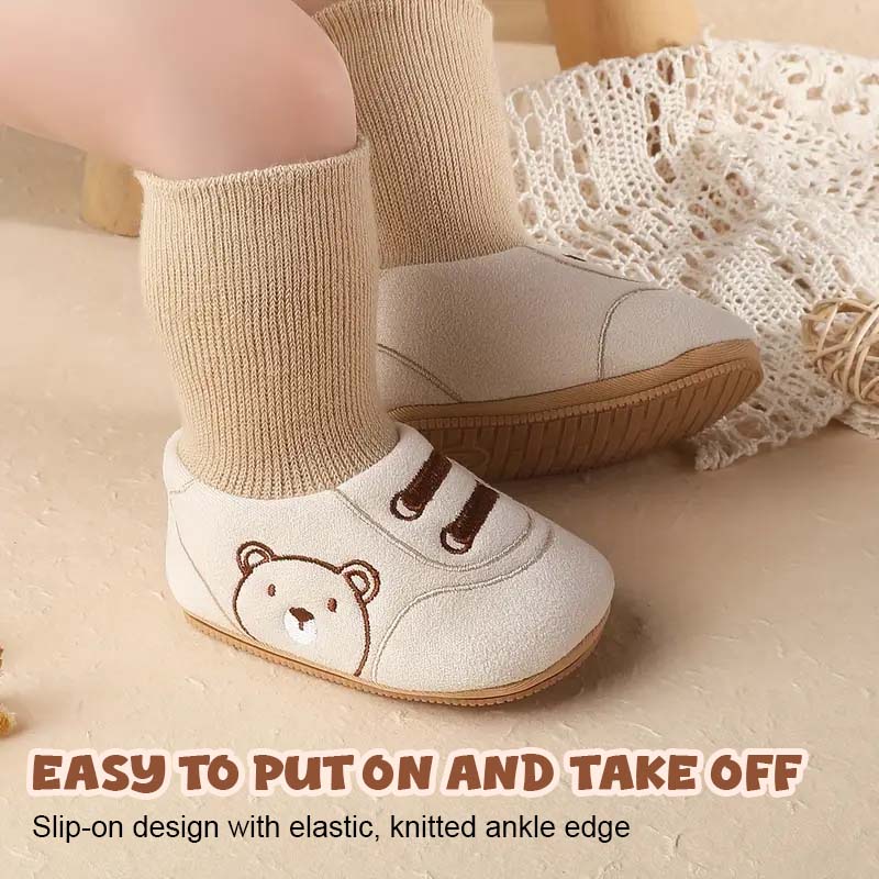 ✨ Söta Björnens Bebisskor - Första Steg-Skor 0-12 mån Slip-On med Halkfria Sulan 🐻👣