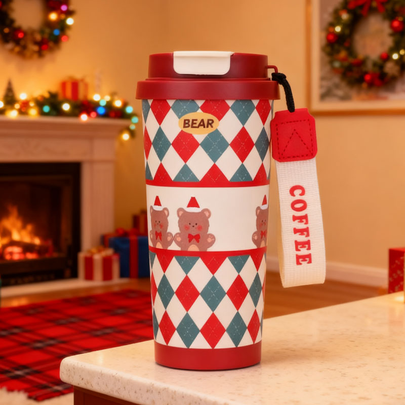 🎄 Julmugg i Rostfritt Stål med Sugrör 🎅