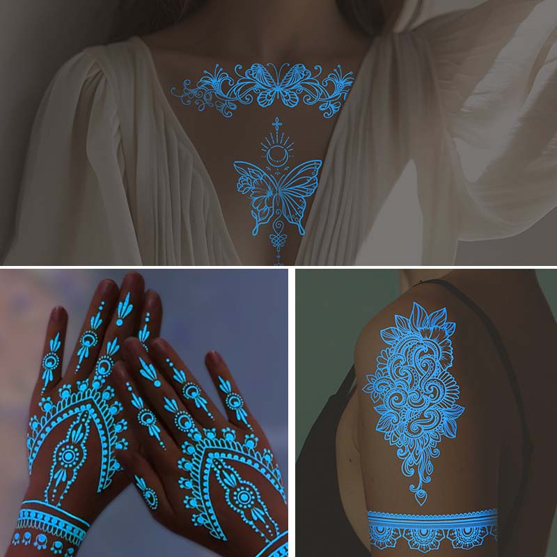 ✨ Lysande Tatueringar 🌌 | Glow in the Dark Klistermärken | Vattentät & 7 Dagars Glans 🌙