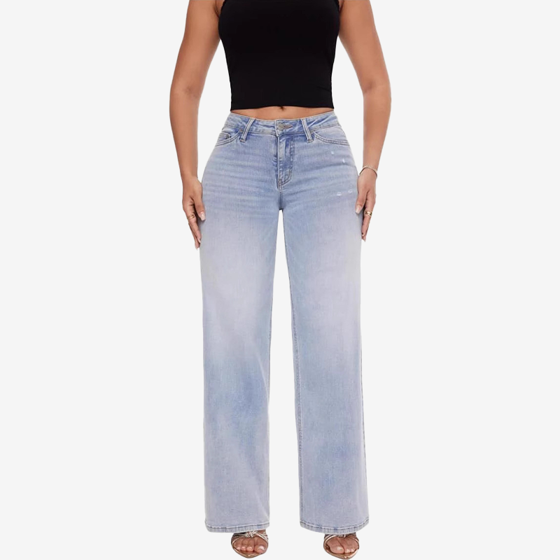 Straight-Leg Jeans med Stretch – Formgivande Passform & Mellanhög Midja 👖