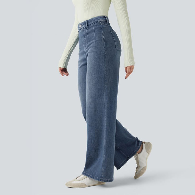 Högmidjade Jeans med Stretch & Vida Ben – Klassisk Komfort 👖