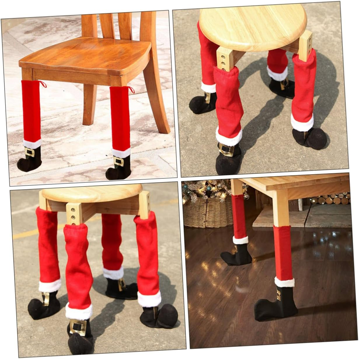 🎅 Julstrumpor Stolsben ✨ | 4-pack Tomte-tofflor | Golvskydd & Juldekoration 🎄