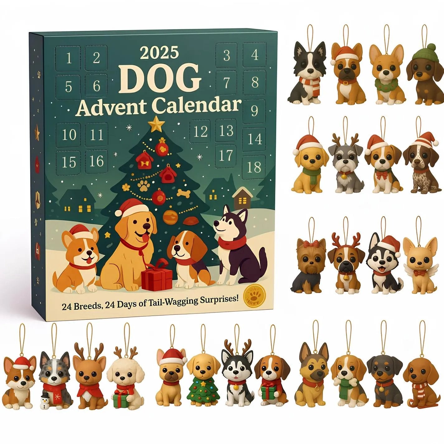 🐕 Hundarnas adventskalender 2025 – 24 juliga hundprydnader | Gåva till hundvänner 🎄
