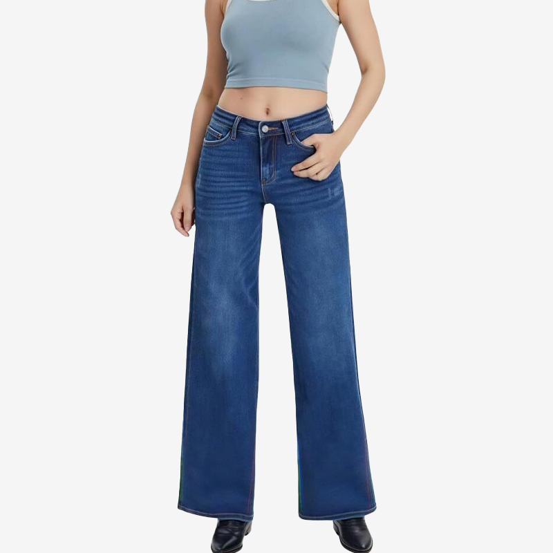 Straight-Leg Jeans med Stretch – Formgivande Passform & Mellanhög Midja 👖