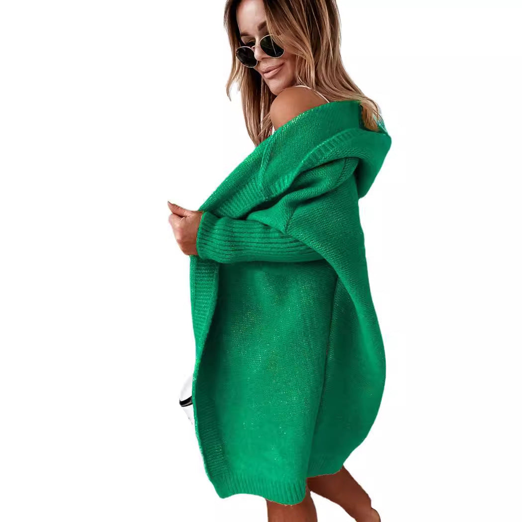 🌟 Lössittande Stickad Kofta med Huva – Perfekt för Höst & Vinter! 🧶