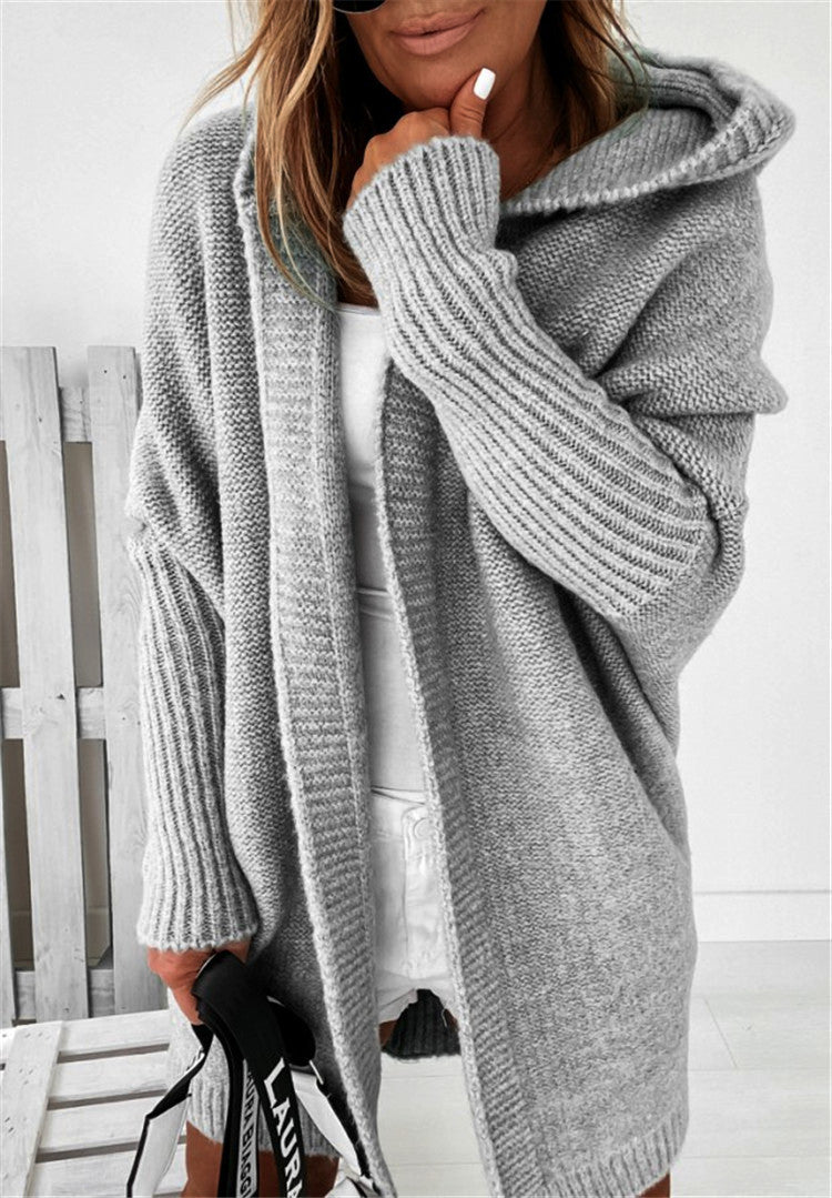 🌟 Lössittande Stickad Kofta med Huva – Perfekt för Höst & Vinter! 🧶