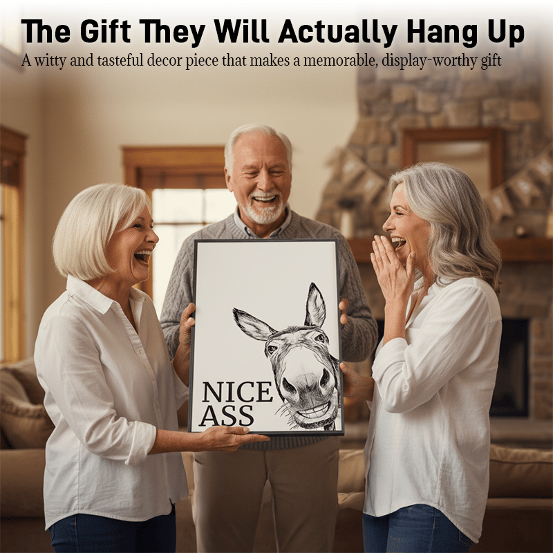Rolig Badrumstavla "Nice Ass" ✨ Charmig Åsna till Väggen 🎨