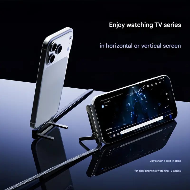 ⚡ 2-i-1 Osynlig Hållare-Laddkabel | 240W Snabbladdning med Integrerat Mobil-Stativ