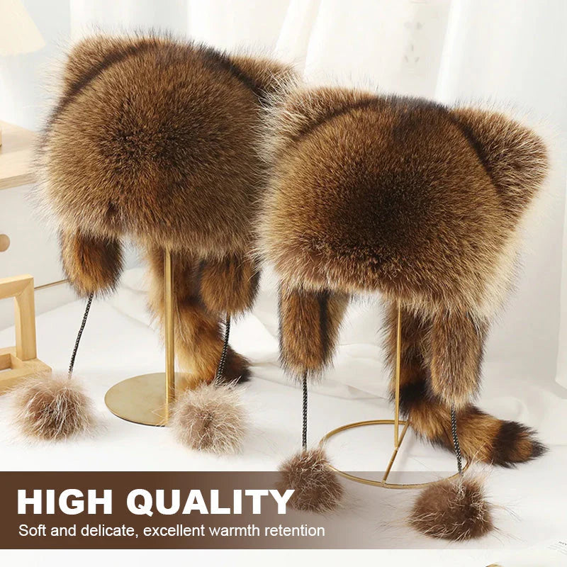 💥 50 % Black Friday! Lyxig mössa i fuskpäls (tvättbjörnsvans) 🦌 | Vinter & utomhus ❄️